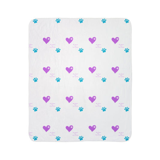 My Heart has Paw Prints Fleece Sherpa Blanket