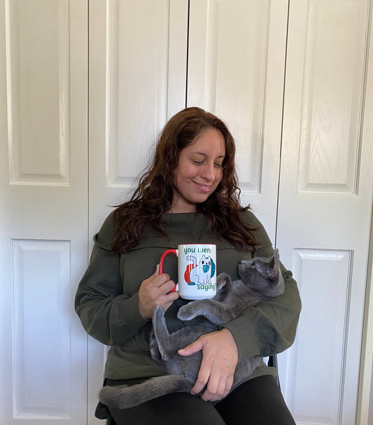 Cat and monstera leaf coffee mug